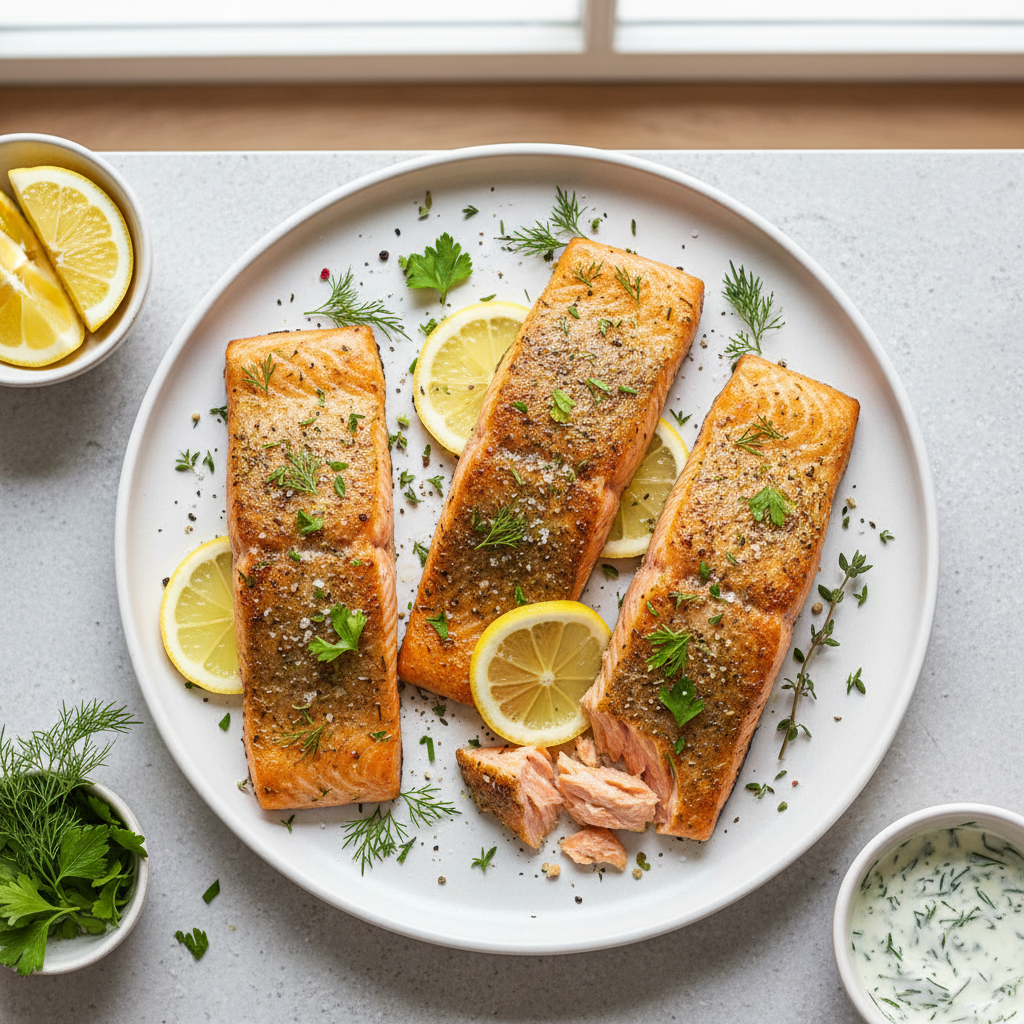 Air Fryer Crispy Lemon Herb Salmon Fillets