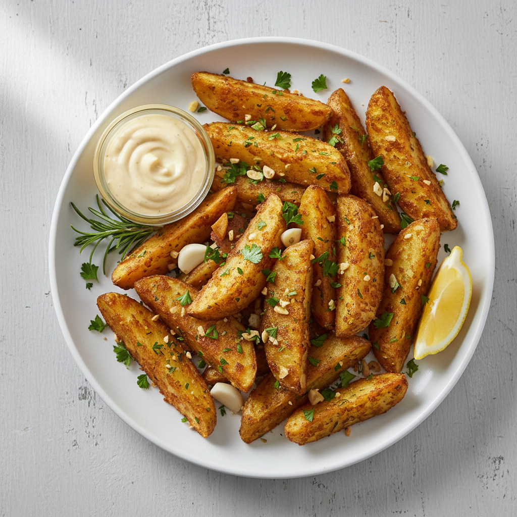 Air Fryer Herby Garlic Potato Wedges