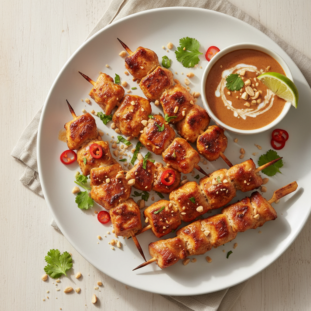 Air Fryer Thai Peanut Chicken Skewers