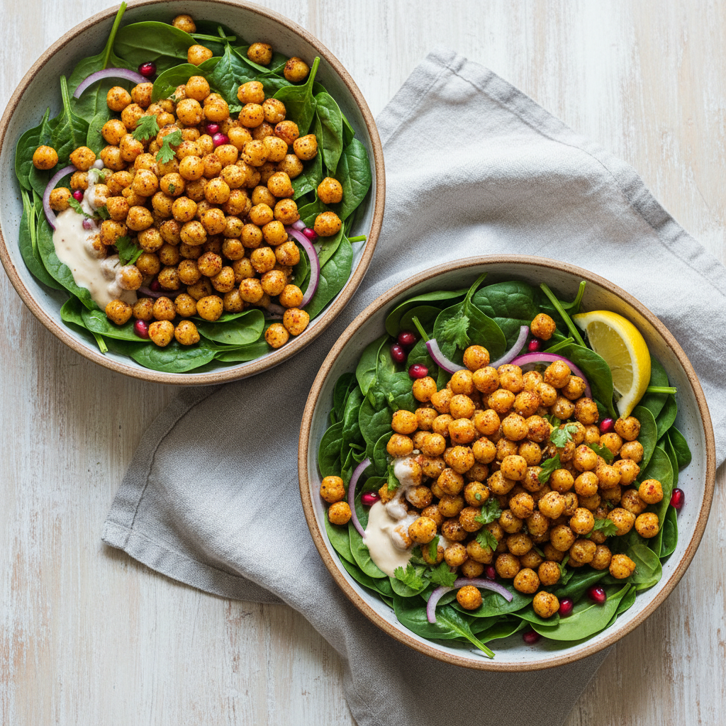 Crispy Chickpea & Spinach Bowls