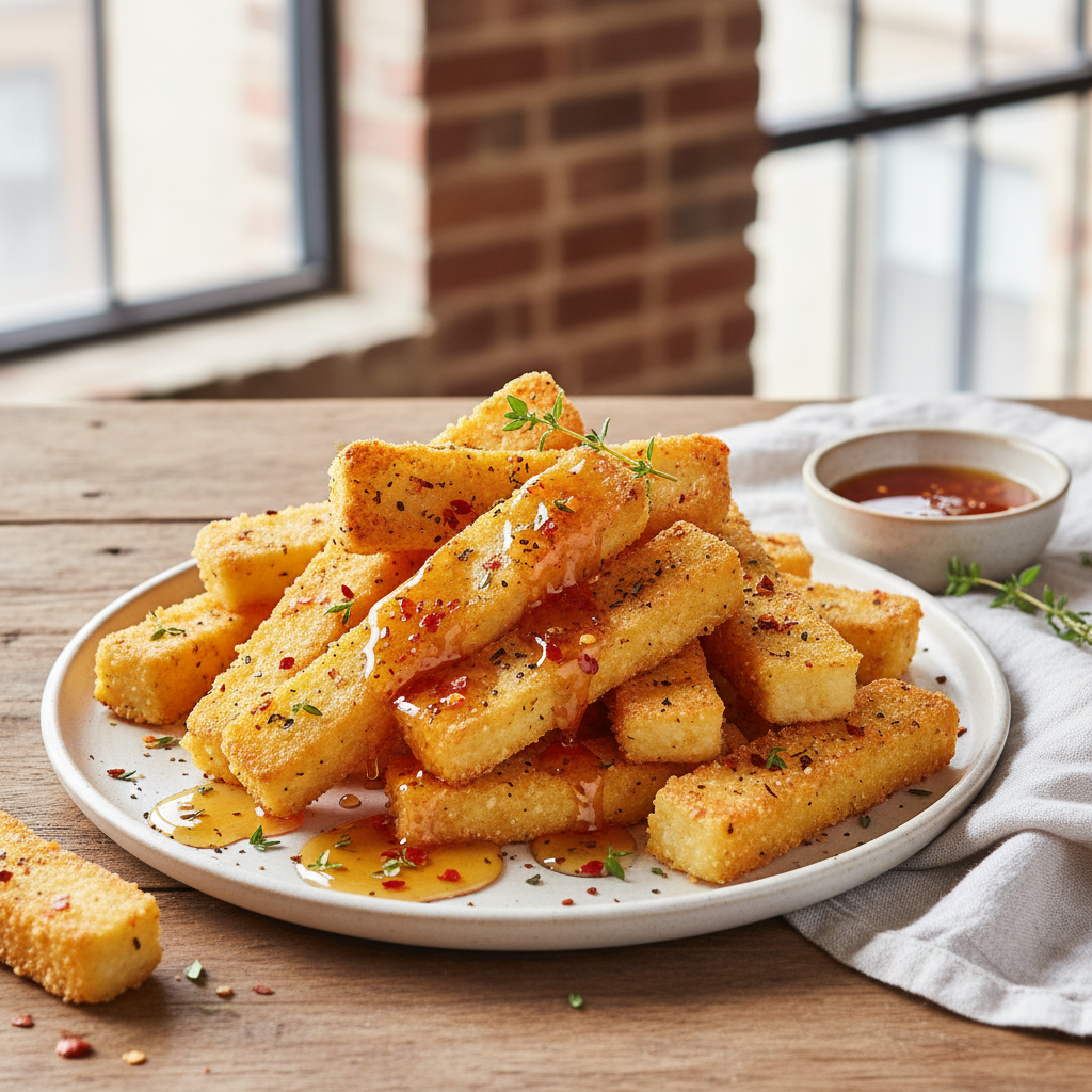 Crispy Halloumi Fries with Spicy Honey Drizzle