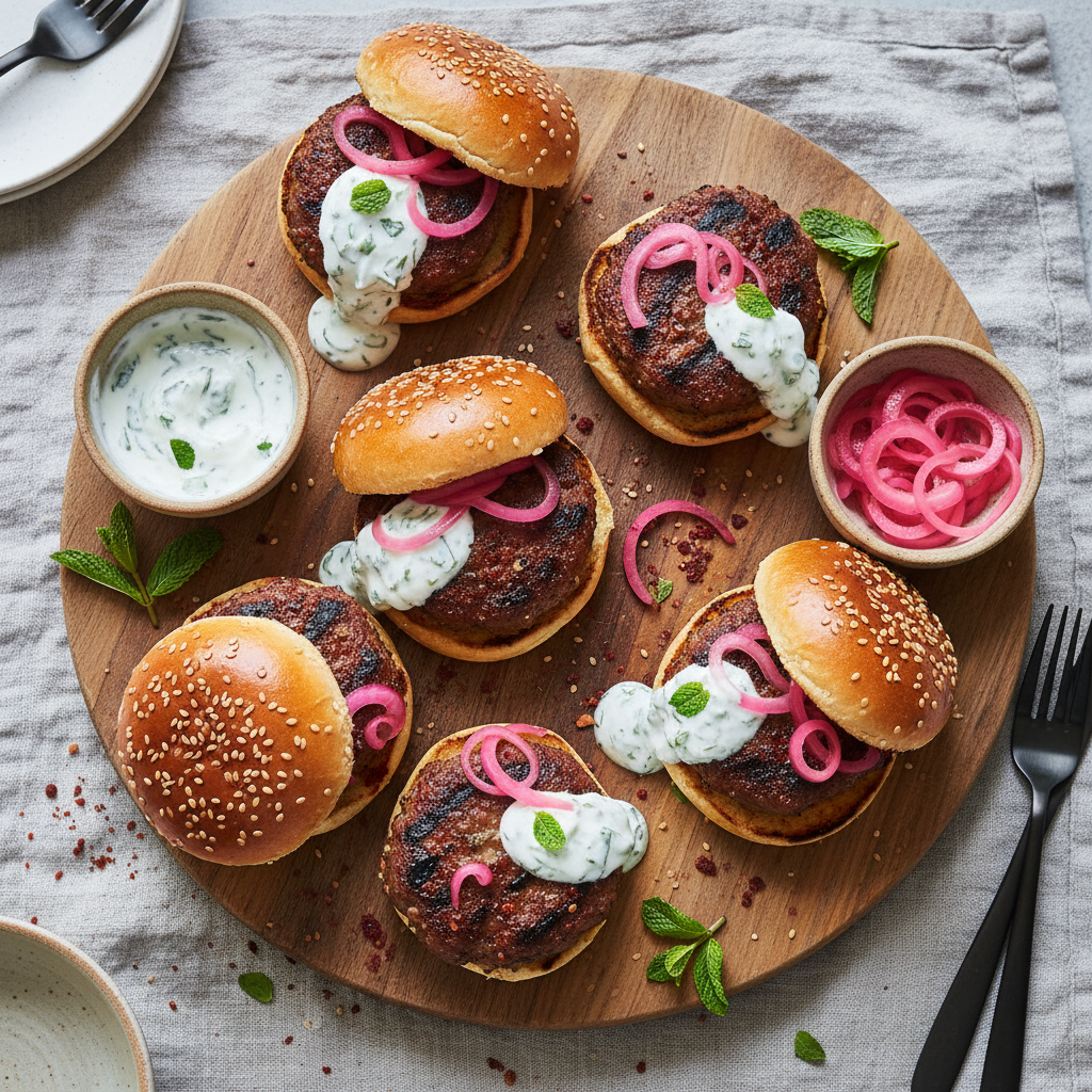 Harissa Lamb Sliders with Mint Yogurt