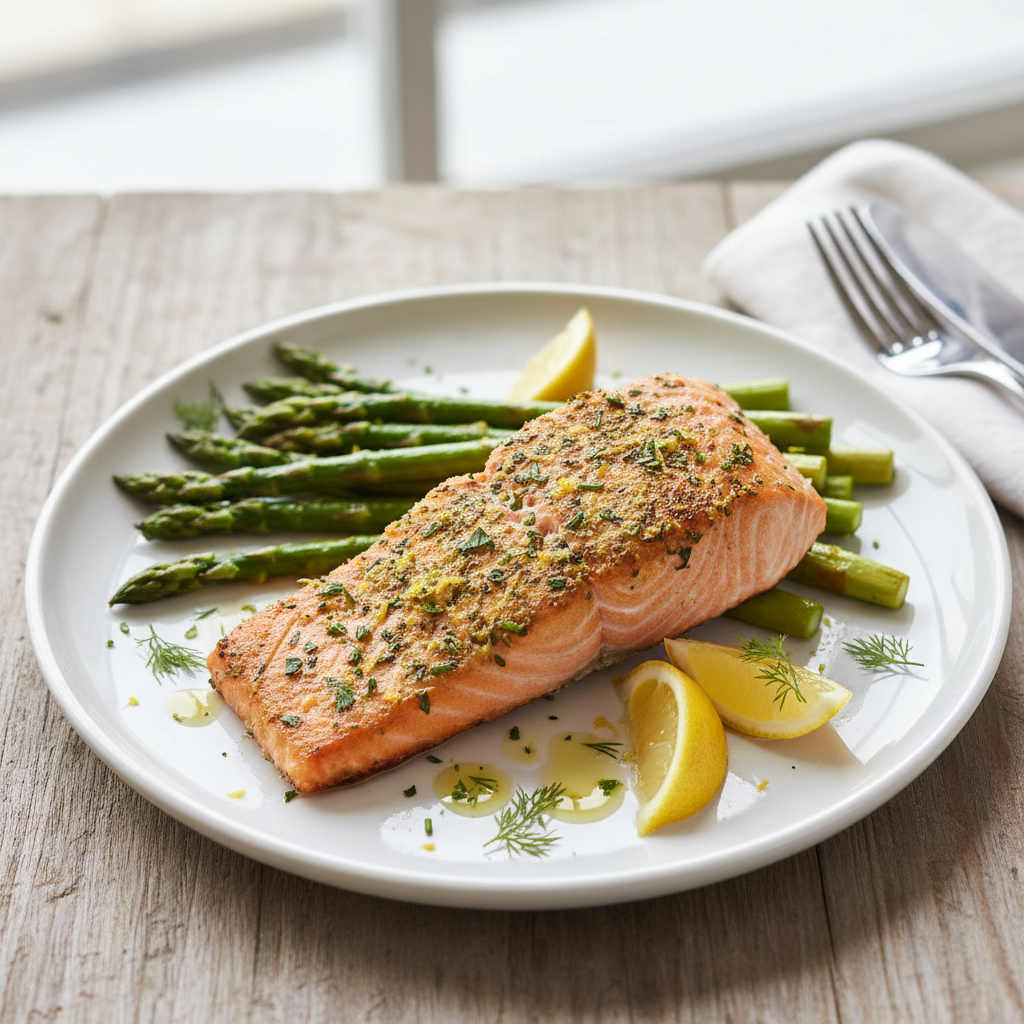 Lemon Herb-Crusted Salmon with Roasted Asparagus