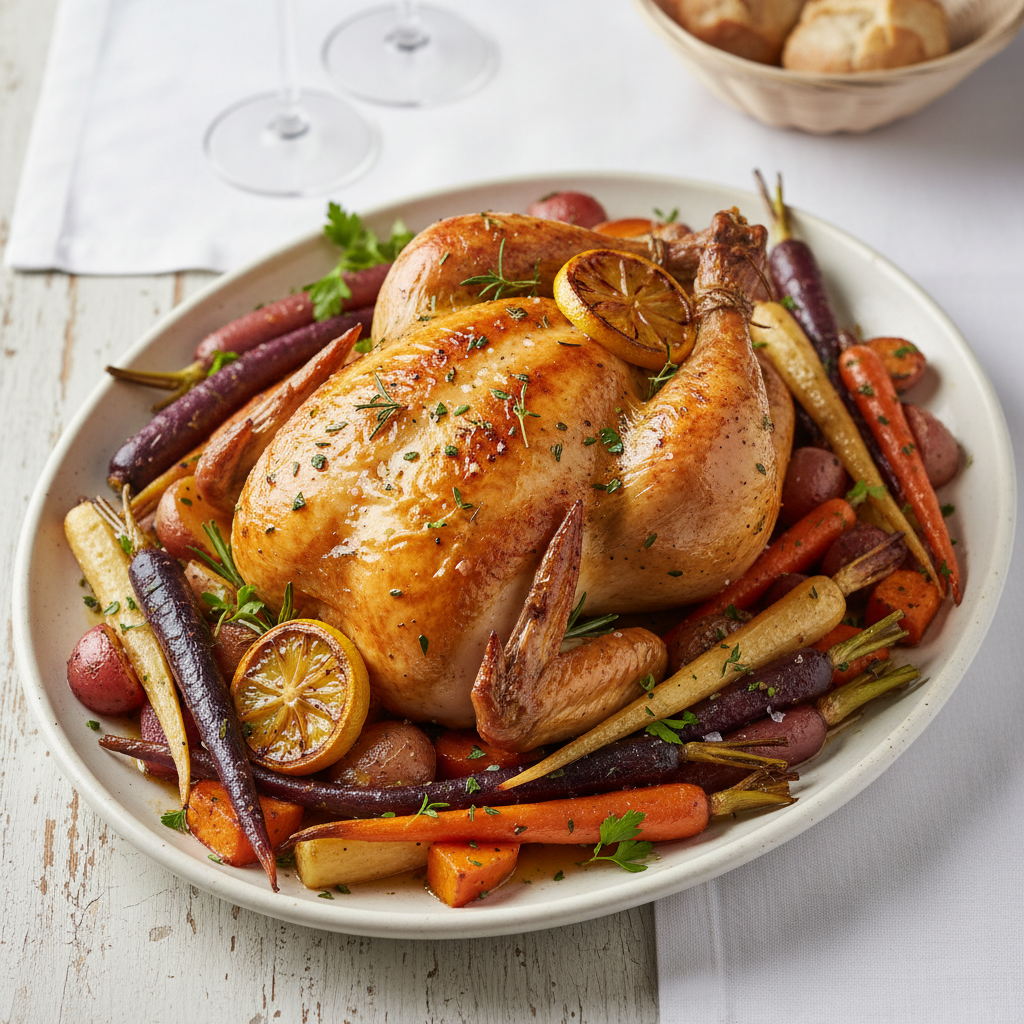 Lemon Herb Roast Chicken with Roasted Root Vegetables