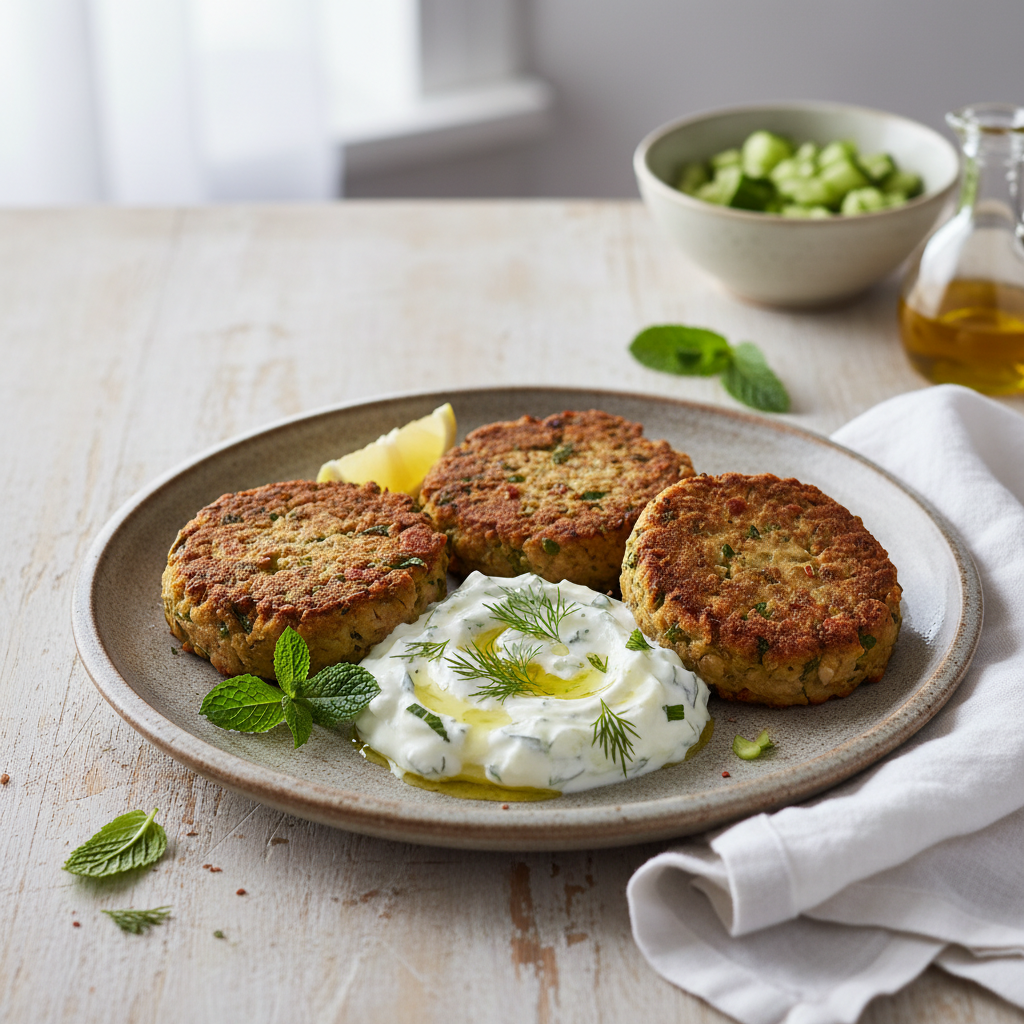 Mediterranean Lentil Patties with Tzatziki