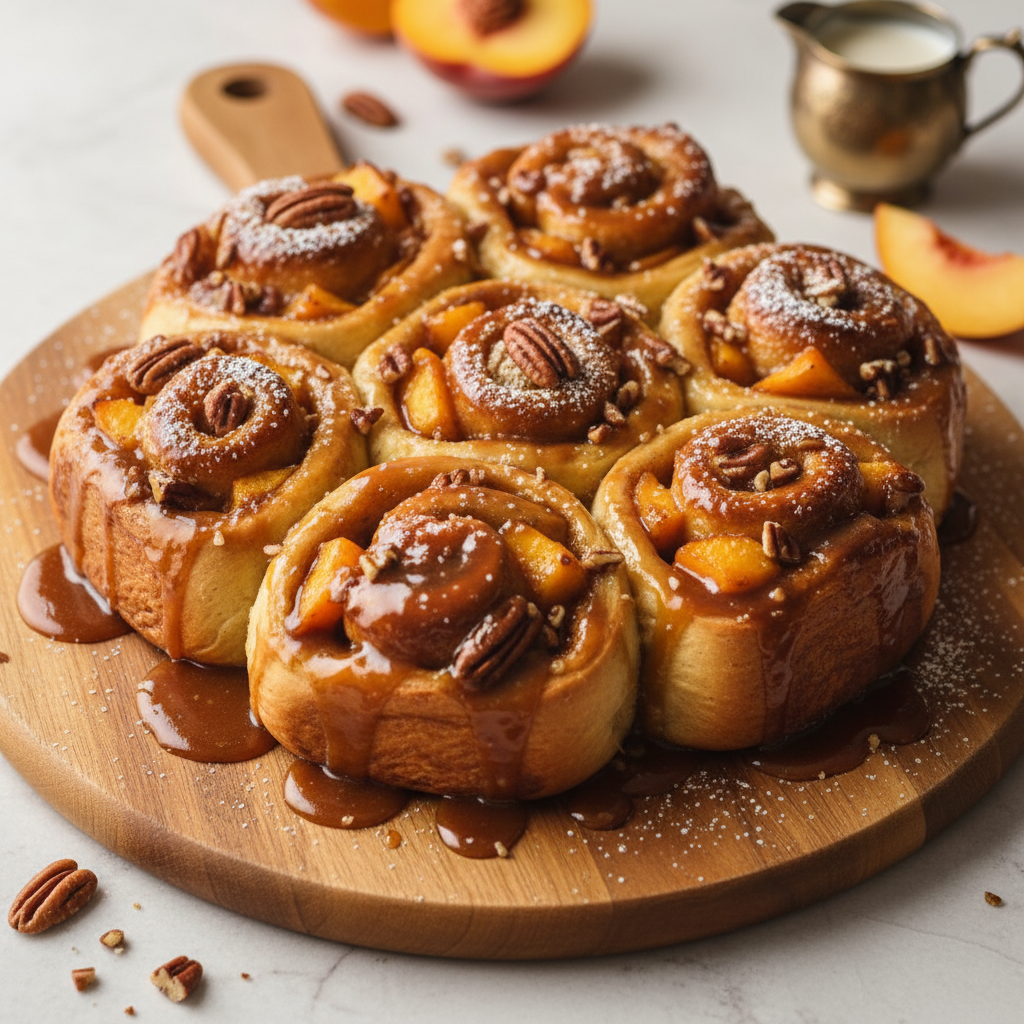 Peach Bourbon Caramel Sticky Buns