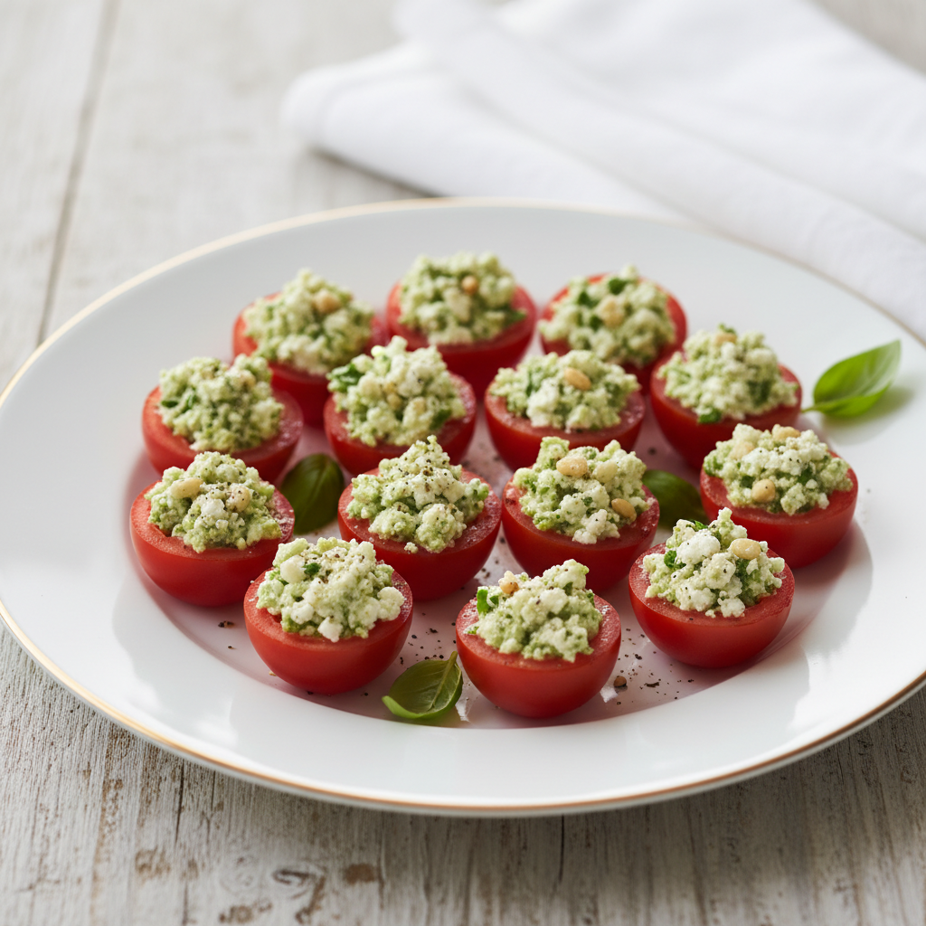 Pesto-Stuffed Cherry Tomato Bites