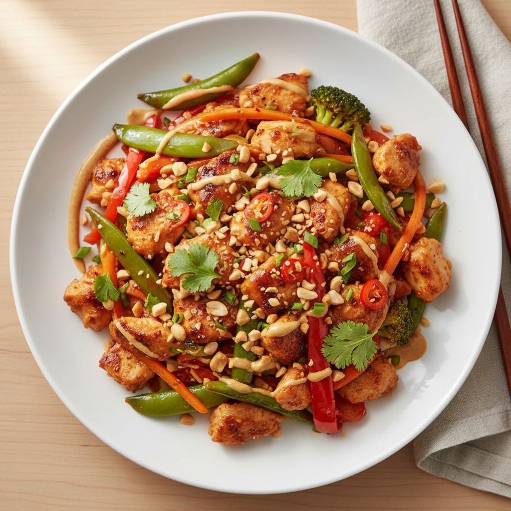 Spicy Peanut Nougat Chicken Stir-Fry