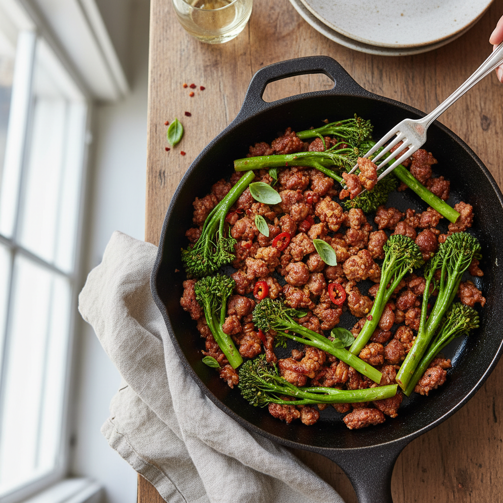 Spicy Sausage and Broccolini Skillet