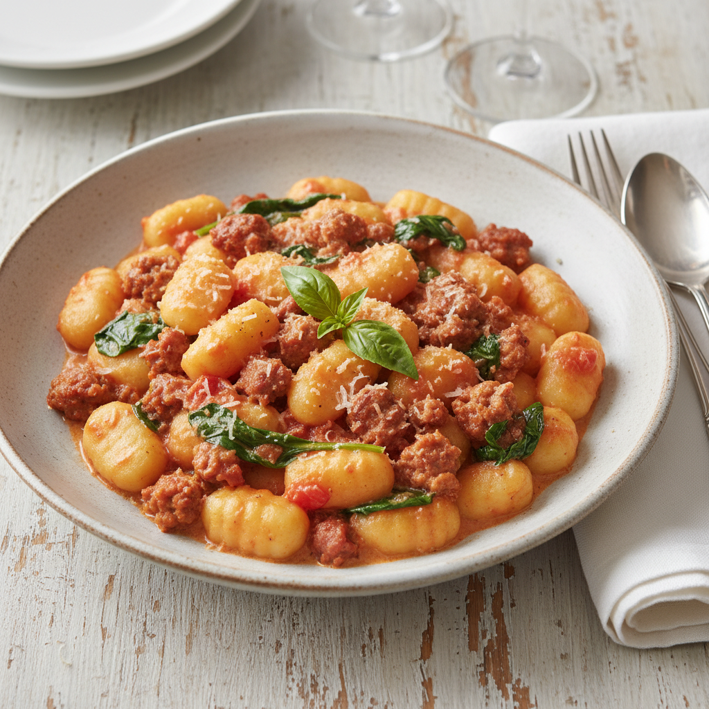 Spicy Sausage and Gnocchi in Cream Sauce
