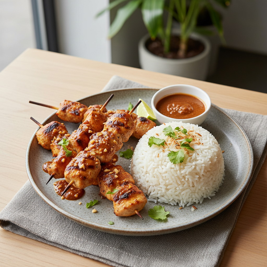 Thai Peanut Chicken Skewers with Coconut Rice
